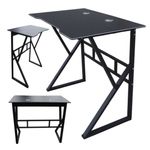 Casa si Gradina - Mobilier - Mese si birouri - Birouri - Birou Gaming, cadru metalic, blat neted cu orificii pentru cabluri, culoarea negru, 100x60 cm, eCarla, STL20CZ - Infinity.ro