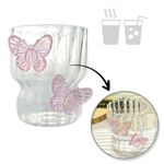 Casa si Gradina - Bucatarie si vesela - Cani si pahare - Pahare - Pahar din sticla borosilicata, cu pereti ondulati si fluturasi roz, 260 ml, eCarla, SZK161 - Infinity.ro
