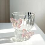 Casa si Gradina - Bucatarie si vesela - Cani si pahare - Pahare - Pahar din sticla borosilicata, cu pereti ondulati si fluturasi roz, 260 ml, eCarla, SZK161 - Infinity.ro