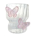 Casa si Gradina - Bucatarie si vesela - Cani si pahare - Pahare - Pahar din sticla borosilicata, cu pereti ondulati si fluturasi roz, 260 ml, eCarla, SZK161 - Infinity.ro