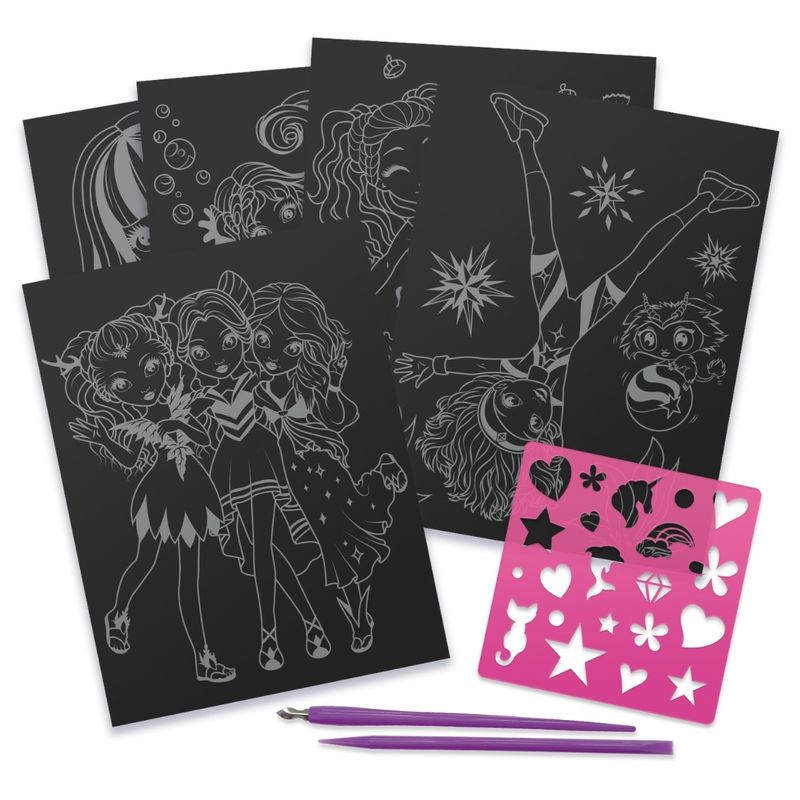 Carti si Birotica - Carti - Carti pentru copii - Activitati extracurriculare - Set creativ Scratch & Sketch, planse de razuit, sabloane si unelte incluse, Nebulous Stars, Isadora, 8+ - Infinity.ro