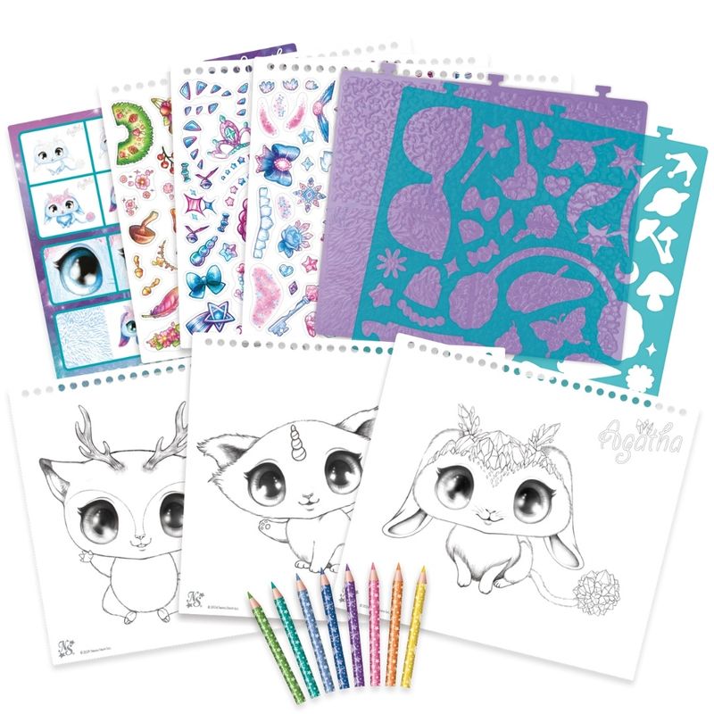 Jucarii, Copii si Bebe - Jucarii si jocuri - Jucarii & jocuri educative - Seturi pictura si desen - Caiet de schite creative, Animoulous Fever, Nebulous Stars - 30 fise, 8 creioane colorate, stickere si sabloane - Infinity.ro