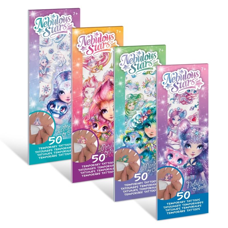Jucarii, Copii si Bebe - Jucarii si jocuri - Jucarii de rol - Frumusete, bijuterii si accesorii fetite - Set 50 tatuaje, temporare, Nebulous Stars, Marinia & Octavia - Infinity.ro