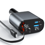 Laptop, Telefoane si Tablete - Telefoane mobile si accesorii - Accesorii Telefoane - Incarcatoare telefoane - Incarcator Auto Retractabil Super Fast Charge SINZO, 4 in 1, Doua Cabluri Type C si Apple, Doua Porturi USB si USB-C - Infinity.ro