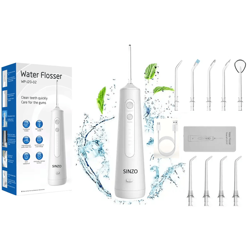 Ingrijire personala si Cosmetice - Igiena dentara - Irigatoare bucale - Irigator Oral Profesional pentru Dus Bucal, SINZO®, 5 Programe, portabil, Incarcare Type C, Ipx7, 8 Capete incluse - Infinity.ro