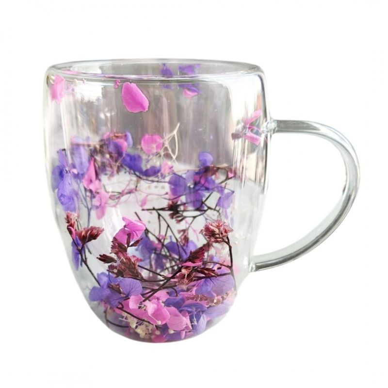 Casa si Gradina - Bucatarie si vesela - Cani si pahare - Cani si cesti - Cana termo, din sticla borosilicata, cu gypsophila, hortensii, trandafiri, 300 ml, pereti dubli, eCarla, SZK166 - Infinity.ro