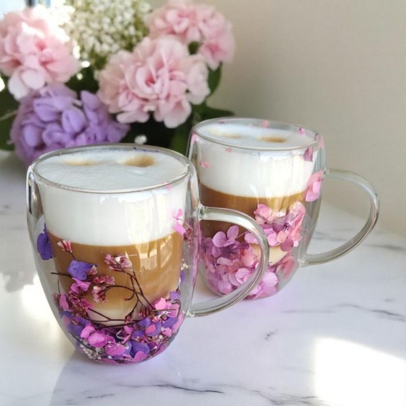 Casa si Gradina - Bucatarie si vesela - Cani si pahare - Cani si cesti - Cana termo, din sticla borosilicata, cu gypsophila, hortensii, trandafiri, 300 ml, pereti dubli, eCarla, SZK166 - Infinity.ro