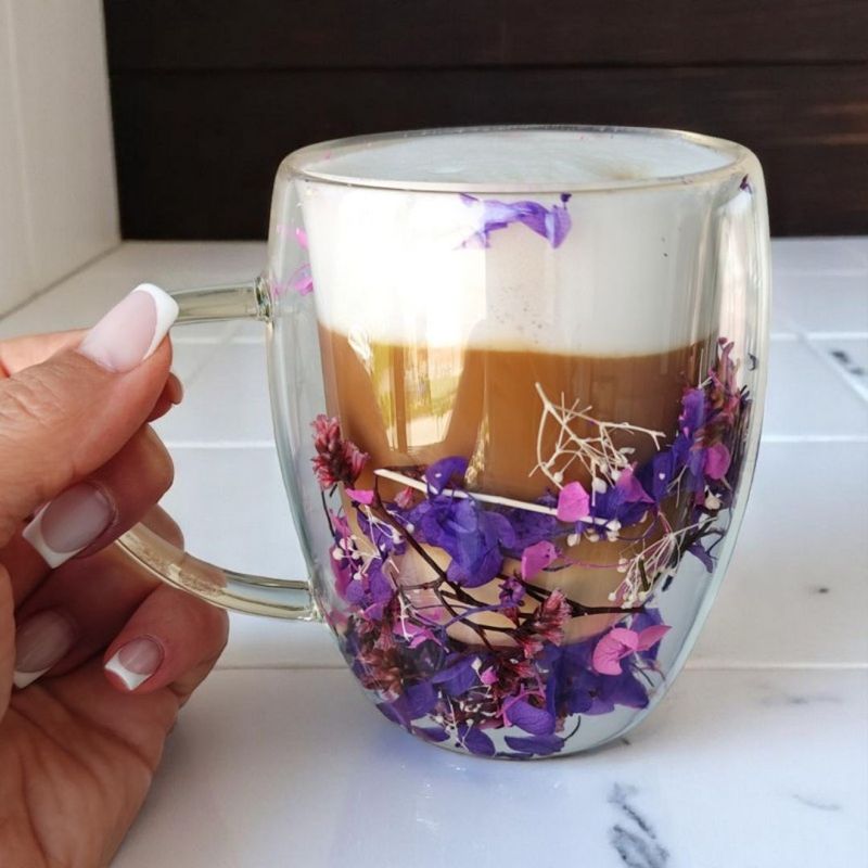 Casa si Gradina - Bucatarie si vesela - Cani si pahare - Cani si cesti - Cana termo, din sticla borosilicata, cu gypsophila, hortensii, trandafiri, 300 ml, pereti dubli, eCarla, SZK166 - Infinity.ro
