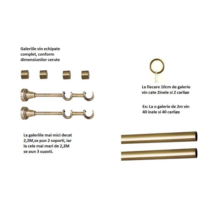 Casa si Gradina - Textile si covoare - Perdele si draperii - Accesorii perdele si draperii - Galerie metalica Luna Clasica, Dubla, Antique Brass,19mm x 1.6m, Calitate Superioara - Infinity.ro
