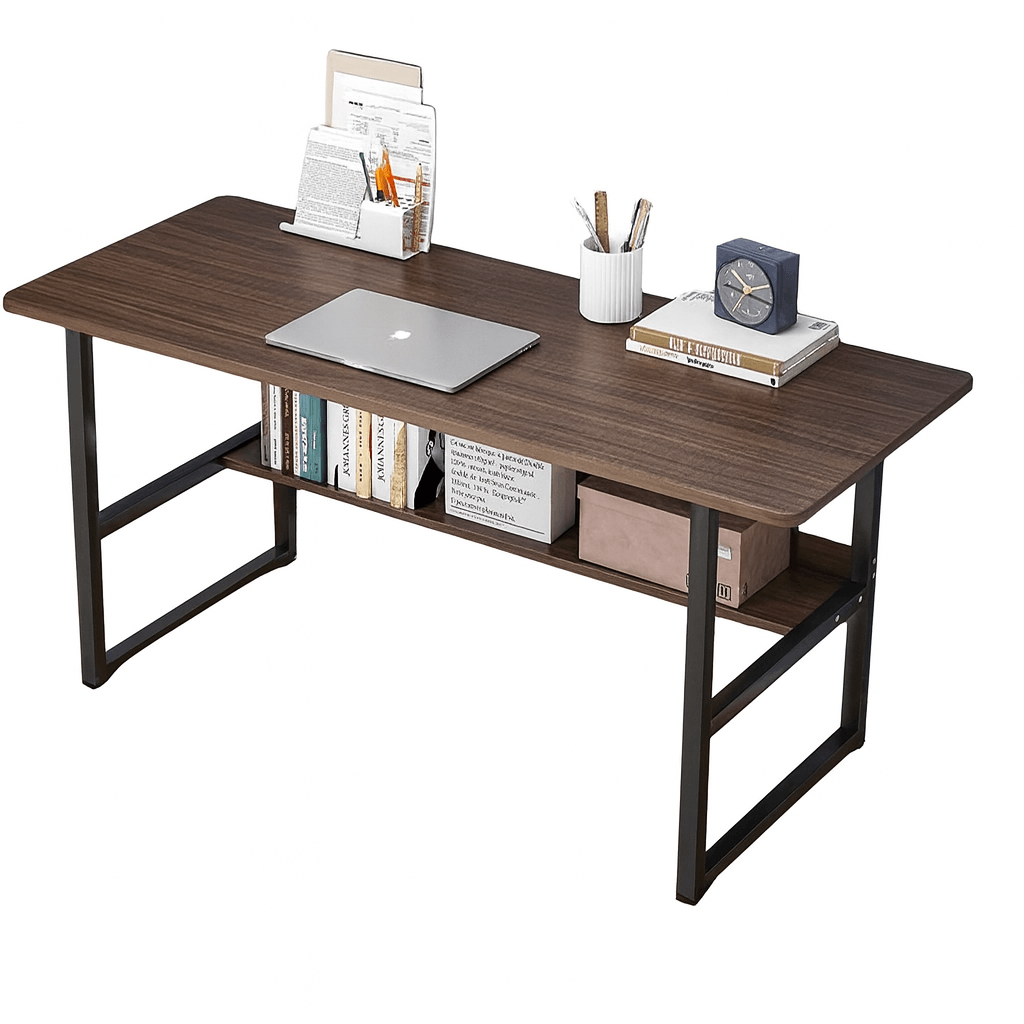 Birou pentru calculator cu raft HomeOFFICE, model scandinav,,picioare metal,Maro Dark 100x45x72