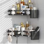 Casa si Gradina - Sanitare - Suporturi si accesorii baie - Suporturi baie - Raft de dus, Set cu 2 Etajere pe Colt Baie si Bucatarie, Sinzo®, Montarea usoara Fara Gauri, Design Modern, Negru - Infinity.ro
