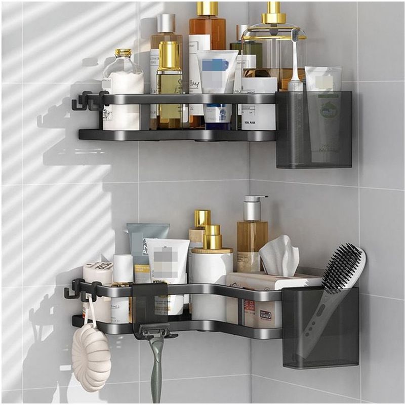 Casa si Gradina - Sanitare - Suporturi si accesorii baie - Suporturi baie - Raft de dus, Set cu 2 Etajere pe Colt Baie si Bucatarie, Sinzo®, Montarea usoara Fara Gauri, Design Modern, Negru - Infinity.ro