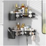 Casa si Gradina - Sanitare - Suporturi si accesorii baie - Suporturi baie - Raft de dus, Set cu 2 Etajere pe Colt Baie si Bucatarie, Sinzo®, Montarea usoara Fara Gauri, Design Modern, Negru - Infinity.ro