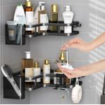 Casa si Gradina - Sanitare - Suporturi si accesorii baie - Suporturi baie - Raft de dus, Set cu 2 Etajere pe Colt Baie si Bucatarie, Sinzo®, Montarea usoara Fara Gauri, Design Modern, Negru - Infinity.ro
