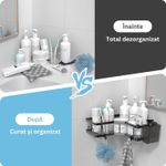 Casa si Gradina - Sanitare - Suporturi si accesorii baie - Suporturi baie - Raft de dus, Set cu 2 Etajere pe Colt Baie si Bucatarie, Sinzo®, Montarea usoara Fara Gauri, Design Modern, Negru - Infinity.ro