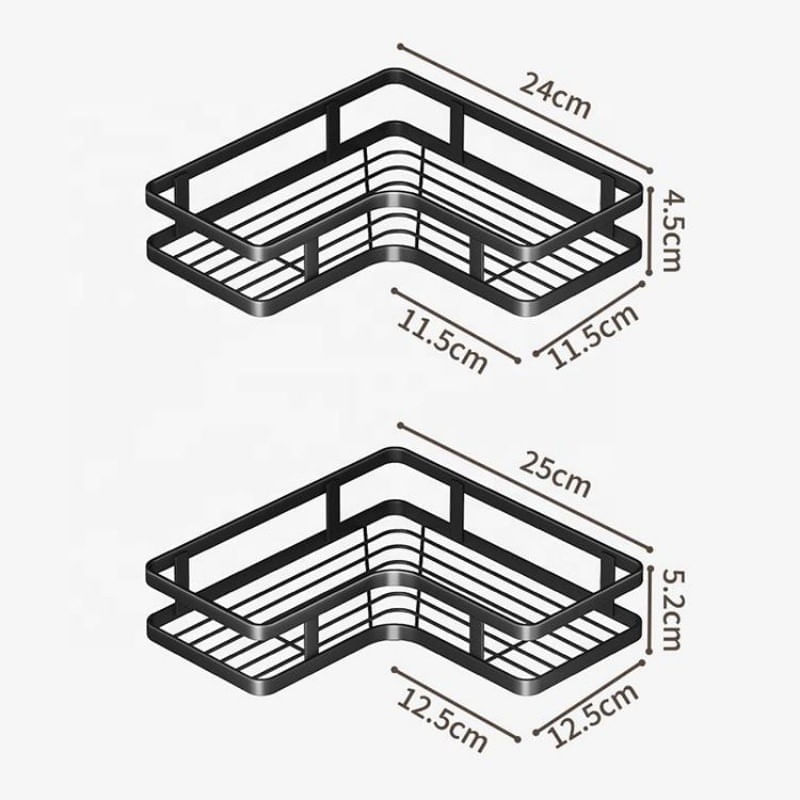 Casa si Gradina - Sanitare - Suporturi si accesorii baie - Suporturi baie - Raft de dus, Set cu 2 Etajere pe Colt Baie si Bucatarie, Sinzo®, Montarea usoara Fara Gauri, Design Modern, Negru - Infinity.ro
