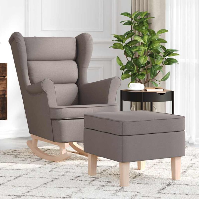 Casa si Gradina - Mobilier - Scaune si fotolii - Fotolii - Fotoliu balansoar cu taburet, gri taupe, material textil, cantitate în pachet: 2, model cu scăunel pentru picioare - Infinity.ro
