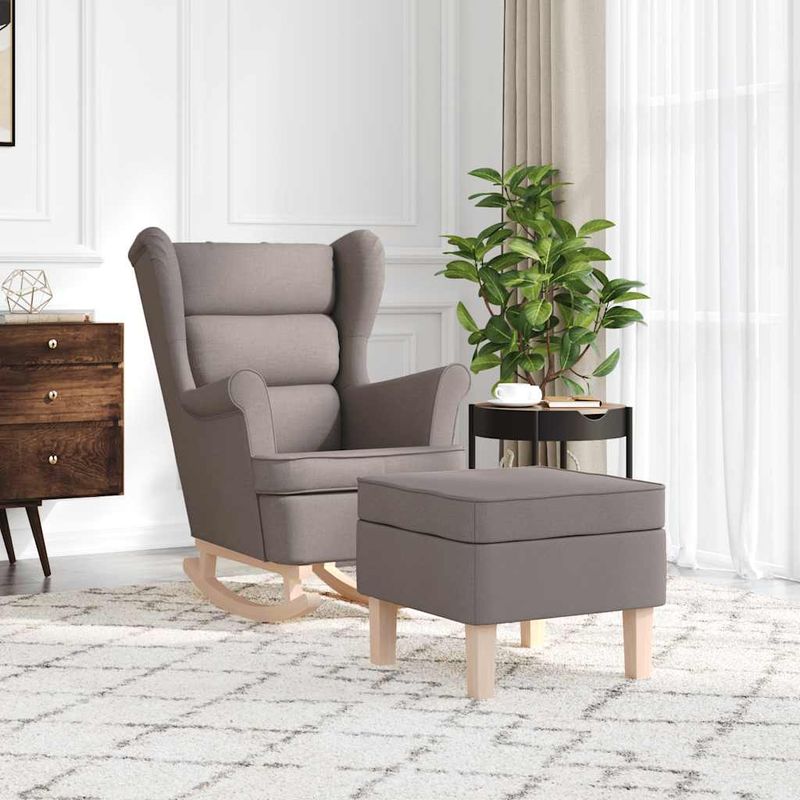 Casa si Gradina - Mobilier - Scaune si fotolii - Fotolii - Fotoliu balansoar cu taburet, gri taupe, material textil, cantitate în pachet: 2, model cu scăunel pentru picioare - Infinity.ro