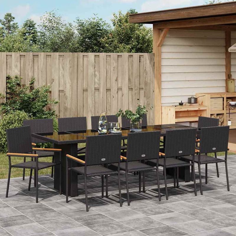 Casa si Gradina - Gradina si terasa - Mobilier exterior - Scaune si sezlonguri gradina - Set de masa pentru gradina 11 pcs Negru Rattan poli - Infinity.ro