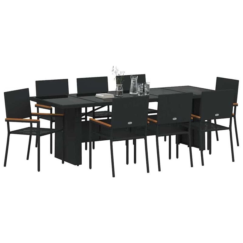 Casa si Gradina - Gradina si terasa - Mobilier exterior - Scaune si sezlonguri gradina - Set de masa pentru gradina 9 pcs Negru Rattan poli - Infinity.ro