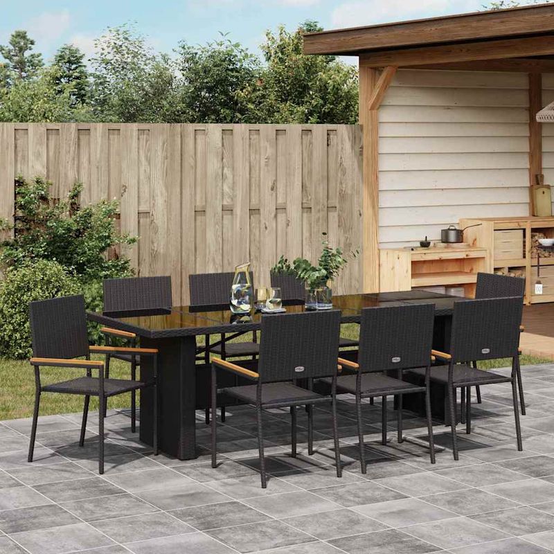 Casa si Gradina - Gradina si terasa - Mobilier exterior - Scaune si sezlonguri gradina - Set de masa pentru gradina 9 pcs Negru Rattan poli - Infinity.ro