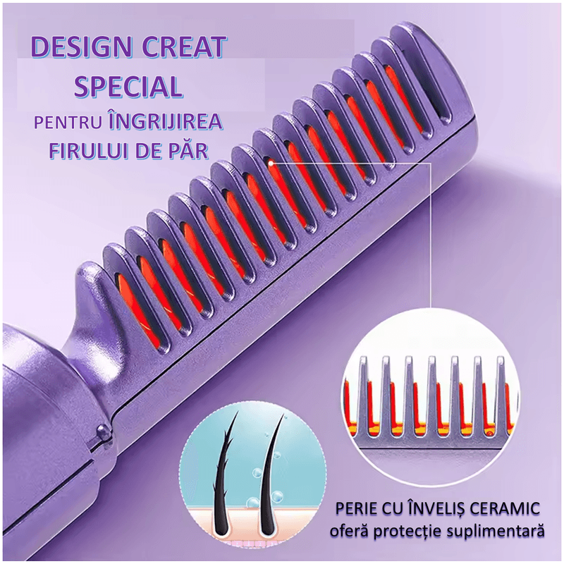Ingrijire personala si Cosmetice - Ingrijire personala - Ingrijire par - Perii de par si piepteni - Mini Perie de Indreptat Parul, 3 Trepte de temperatura, Reincarcabila, Portabila, 2 in 1, Ceramica, Violet - Infinity.ro