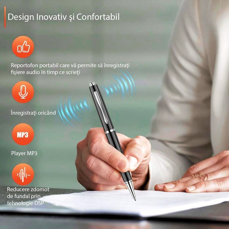 Laptop, Telefoane si Tablete - Wearables si gadgeturi - Gadgeturi - Dispozitive spionaj - Reportofon Spion Integrat In Pix, Memorie 32 GB Inclusa, Dispozitiv Spionaj Cu Activare Vocala, Eliminare Sunete Fundal - Infinity.ro