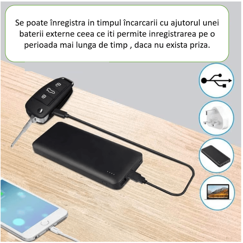 Laptop, Telefoane si Tablete - Wearables si gadgeturi - Gadgeturi - Dispozitive spionaj - Mini camera spion HD tip breloc, incorporata in cheie auto, Digital Video Recorder, reincarcabila - Infinity.ro