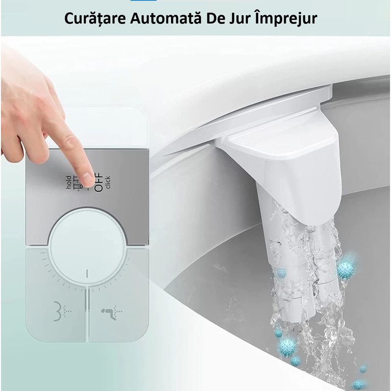 Casa si Gradina - Sanitare - Obiecte sanitare - Accesorii vase de toaleta - Bideu Retractabil pentru Toaleta cu Auto Curatare, Control de Presiune, Duze Duble, Apa rece, Alb - Infinity.ro