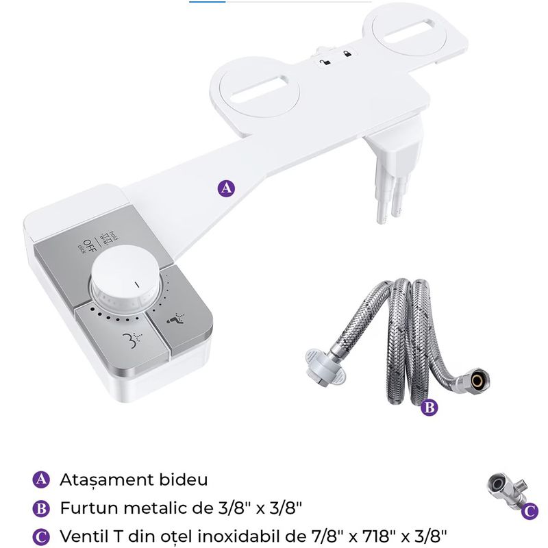 Casa si Gradina - Sanitare - Obiecte sanitare - Accesorii vase de toaleta - Bideu Retractabil pentru Toaleta cu Auto Curatare, Control de Presiune, Duze Duble, Apa rece, Alb - Infinity.ro