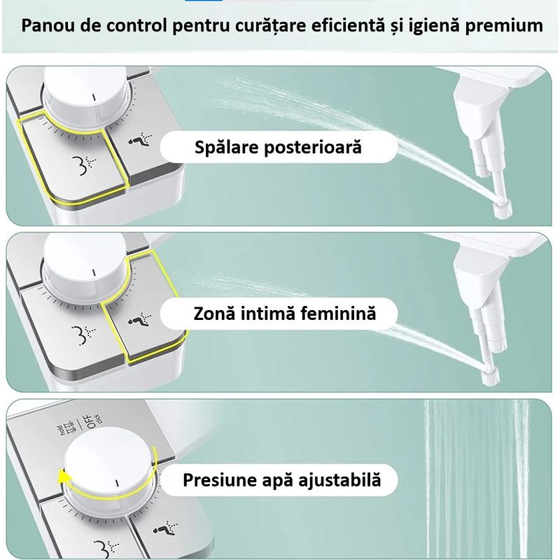 Casa si Gradina - Sanitare - Obiecte sanitare - Accesorii vase de toaleta - Bideu Retractabil pentru Toaleta cu Auto Curatare, Control de Presiune, Duze Duble, Apa rece, Alb - Infinity.ro