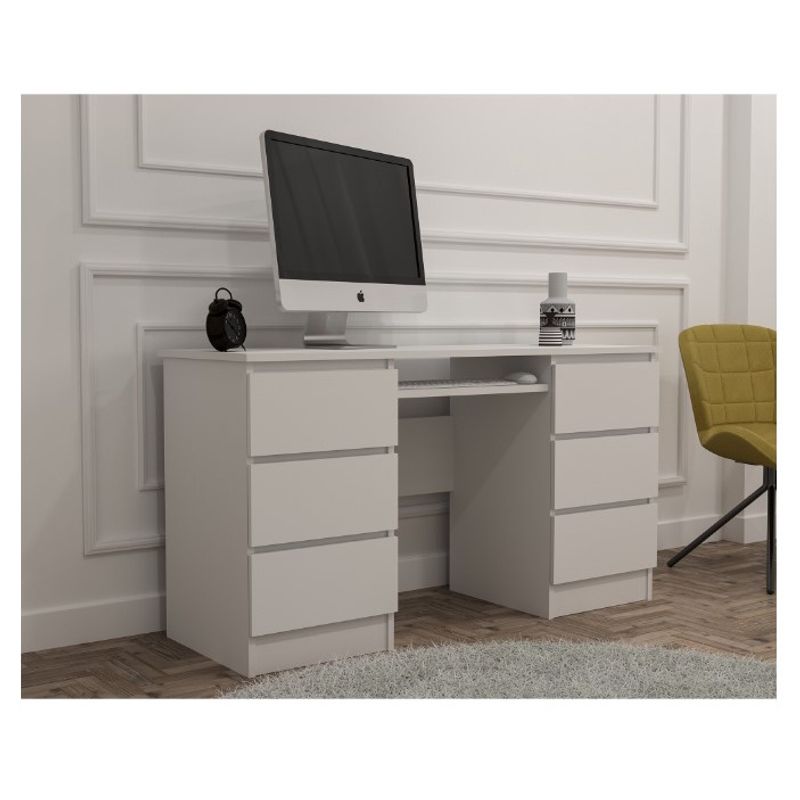 Casa si Gradina - Mobilier - Mese si birouri - Birouri - Birou Atelier Denver, dimensiuni 140 x50 x75 cm, culoare alb, include 6 sertare - Infinity.ro