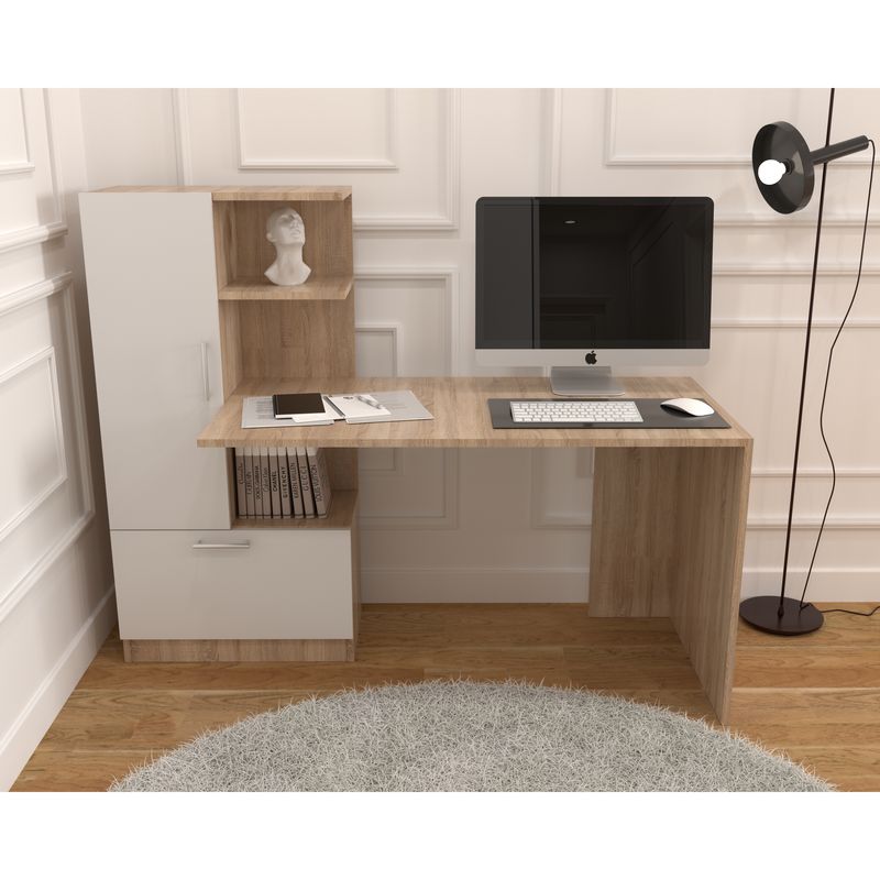 Casa si Gradina - Mobilier - Mese si birouri - Birouri - Birou Atelier Dakota, dimensiuni 150x59x120cm, culoare sonoma/alb, 2 usi - Infinity.ro