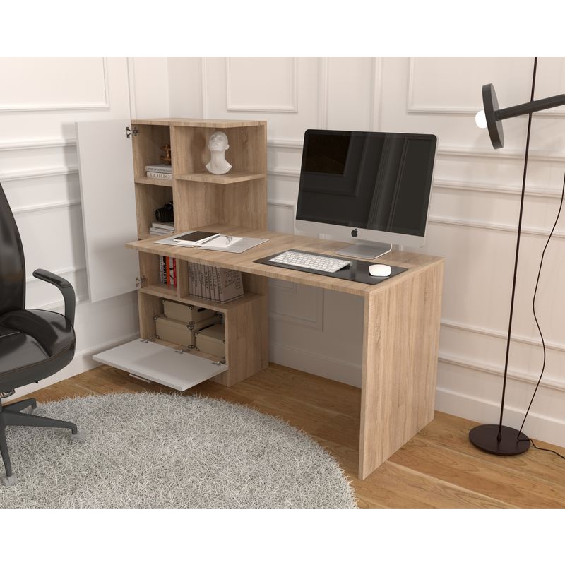 Casa si Gradina - Mobilier - Mese si birouri - Birouri - Birou Atelier Dakota, dimensiuni 150x59x120cm, culoare sonoma/alb, 2 usi - Infinity.ro