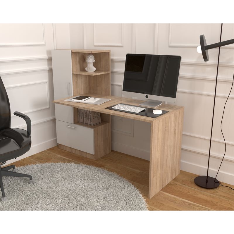 Casa si Gradina - Mobilier - Mese si birouri - Birouri - Birou Atelier Dakota, dimensiuni 150x59x120cm, culoare sonoma/alb, 2 usi - Infinity.ro