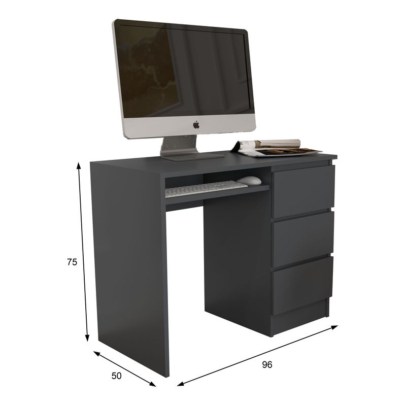 Casa si Gradina - Mobilier - Mese si birouri - Birouri - Birou Atelier Riga, dimensiuni, 96x50 x75 cm, include 3 sertare culoare antracit - Infinity.ro