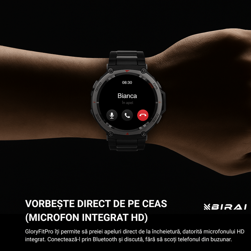 Laptop, Telefoane si Tablete - Wearables si gadgeturi - Wearables - Smartwatch-uri - Smartwatch Barbati GloryFitPro BIRAI®, AMOLED 1.43″,GPS Precis, Apel Bluetooth, Fitness, Sport, 5ATM, Limba Romana,Negru - Infinity.ro