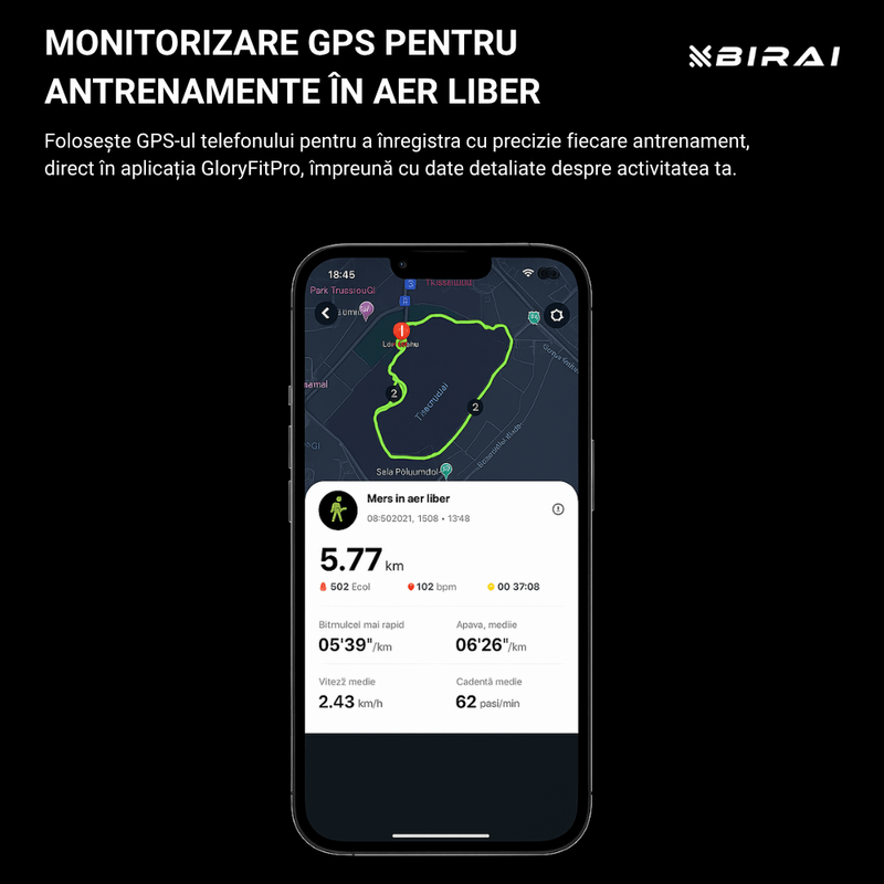 Laptop, Telefoane si Tablete - Wearables si gadgeturi - Wearables - Smartwatch-uri - Smartwatch Barbati GloryFitPro BIRAI®, AMOLED 1.43″,GPS Precis, Apel Bluetooth, Fitness, Sport, 5ATM, Limba Romana,Negru - Infinity.ro