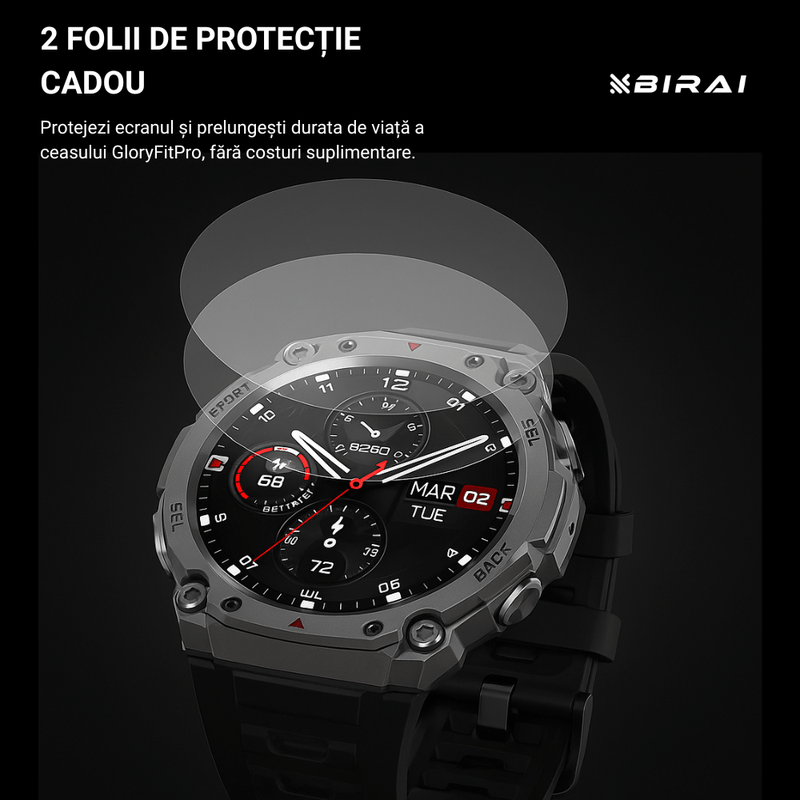 Laptop, Telefoane si Tablete - Wearables si gadgeturi - Wearables - Smartwatch-uri - Smartwatch Barbati GloryFitPro BIRAI®, AMOLED 1.43″,GPS Precis, Apel Bluetooth, Fitness, Sport, 5ATM, Limba Romana,Negru - Infinity.ro