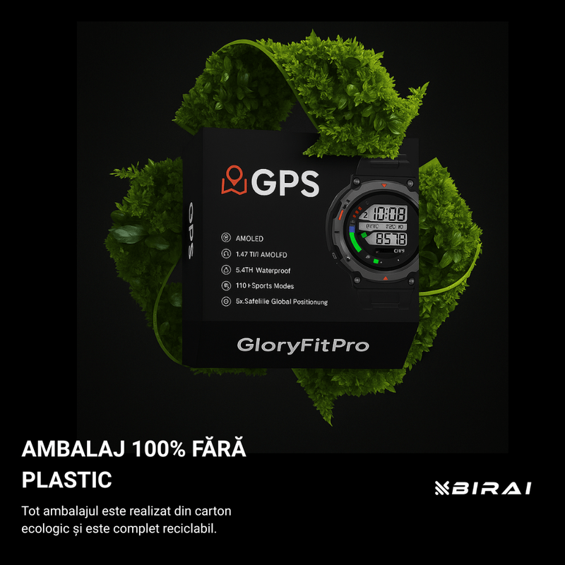 Laptop, Telefoane si Tablete - Wearables si gadgeturi - Wearables - Smartwatch-uri - Smartwatch Barbati GloryFitPro BIRAI®, AMOLED 1.43″,GPS Precis, Apel Bluetooth, Fitness, Sport, 5ATM, Limba Romana,Negru - Infinity.ro