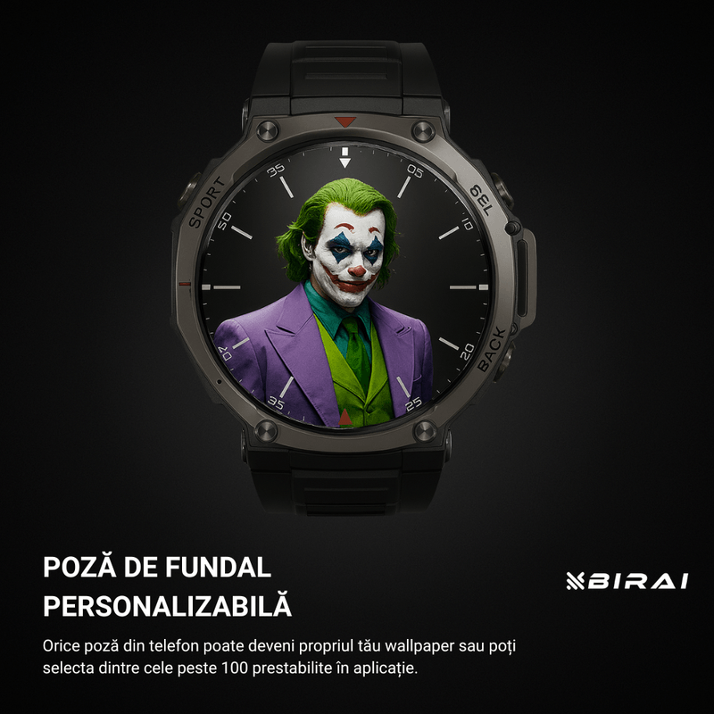 Laptop, Telefoane si Tablete - Wearables si gadgeturi - Wearables - Smartwatch-uri - Smartwatch Barbati GloryFitPro BIRAI®, AMOLED 1.43″,GPS Precis, Apel Bluetooth, Fitness, Sport, 5ATM, Limba Romana,Negru - Infinity.ro