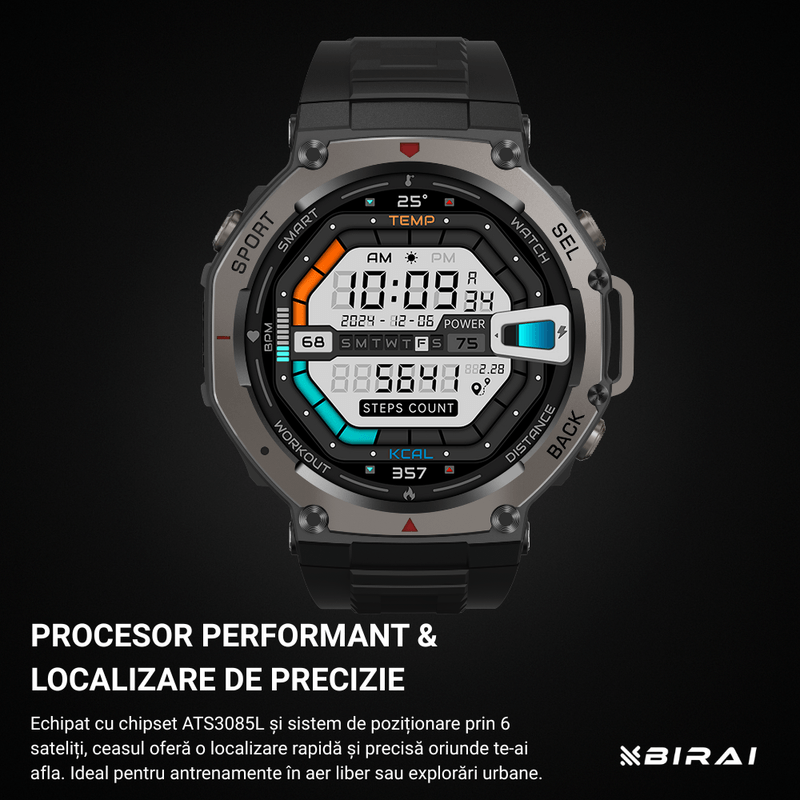 Laptop, Telefoane si Tablete - Wearables si gadgeturi - Wearables - Smartwatch-uri - Smartwatch Barbati GloryFitPro BIRAI®, AMOLED 1.43″,GPS Precis, Apel Bluetooth, Fitness, Sport, 5ATM, Limba Romana,Negru - Infinity.ro