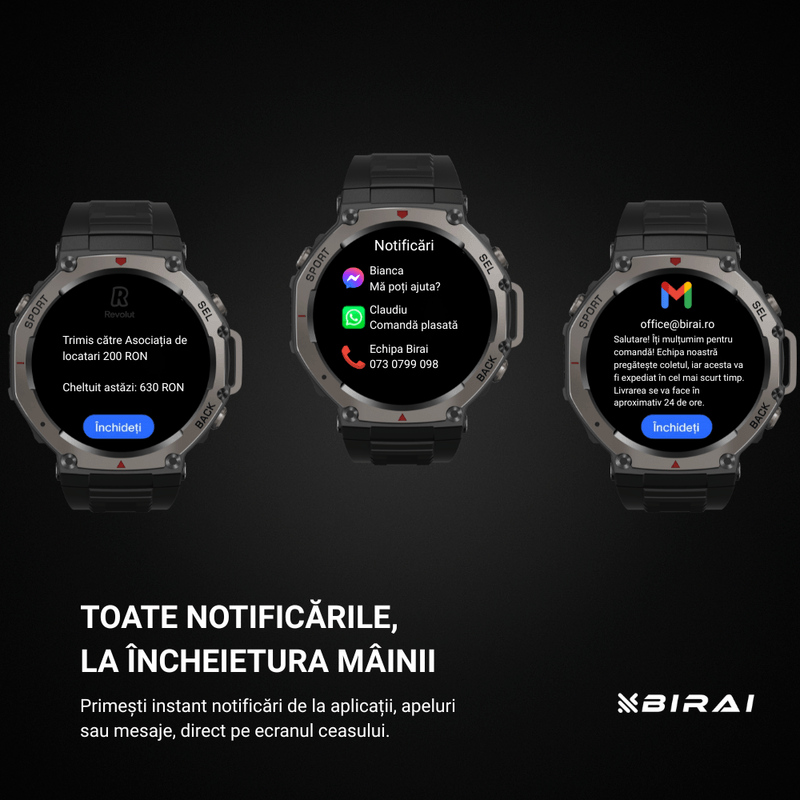 Laptop, Telefoane si Tablete - Wearables si gadgeturi - Wearables - Smartwatch-uri - Smartwatch Barbati GloryFitPro BIRAI®, AMOLED 1.43″,GPS Precis, Apel Bluetooth, Fitness, Sport, 5ATM, Limba Romana,Negru - Infinity.ro