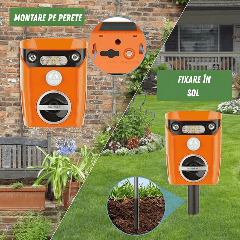 Casa si Gradina - Gradinarit si plante - Intretinere gradina - Articole daunatori gradina - Aparat ultrasunete anti-animale BIRAI AR01, solar, senzor miscare 110°, LED, 2 moduri, curte si gradina, Portocaliu - Infinity.ro