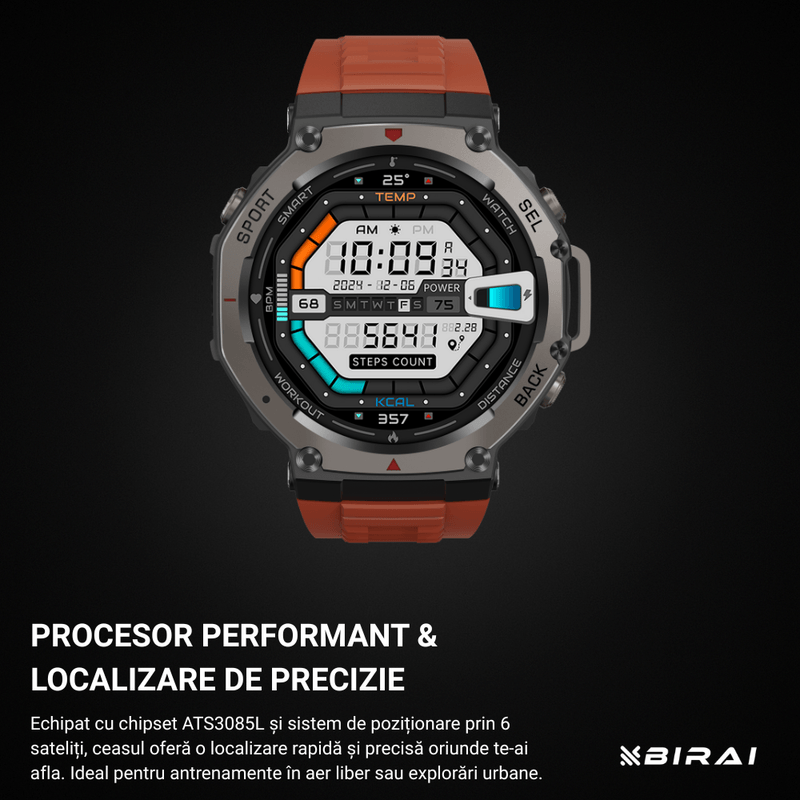 Laptop, Telefoane si Tablete - Wearables si gadgeturi - Wearables - Smartwatch-uri - Smartwatch Barbati GloryFitPro BIRAI®, AMOLED 1.43″,GPS Precis, Apel Bluetooth, Fitness, Sport, 5ATM, Limba Romana, Rosu - Infinity.ro
