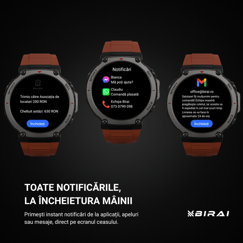 Laptop, Telefoane si Tablete - Wearables si gadgeturi - Wearables - Smartwatch-uri - Smartwatch Barbati GloryFitPro BIRAI®, AMOLED 1.43″,GPS Precis, Apel Bluetooth, Fitness, Sport, 5ATM, Limba Romana, Rosu - Infinity.ro