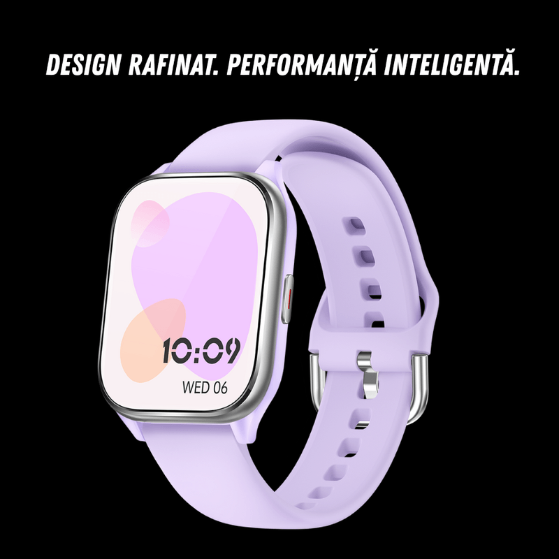 Laptop, Telefoane si Tablete - Wearables si gadgeturi - Wearables - Smartwatch-uri - Smartwatch dama VortexIQ BIRAI®, ecran 1.85″ TFT, apel Bluetooth, fitness, sport, rezistent apa 3ATM, Mov - Infinity.ro