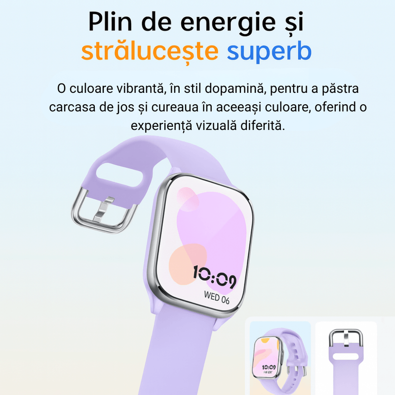 Laptop, Telefoane si Tablete - Wearables si gadgeturi - Wearables - Smartwatch-uri - Smartwatch dama VortexIQ BIRAI®, ecran 1.85″ TFT, apel Bluetooth, fitness, sport, rezistent apa 3ATM, Mov - Infinity.ro