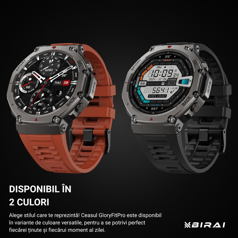 Laptop, Telefoane si Tablete - Wearables si gadgeturi - Wearables - Smartwatch-uri - Smartwatch Barbati GloryFitPro BIRAI®, AMOLED 1.43″,GPS Precis, Apel Bluetooth, Fitness, Sport, 5ATM, Limba Romana, Rosu - Infinity.ro