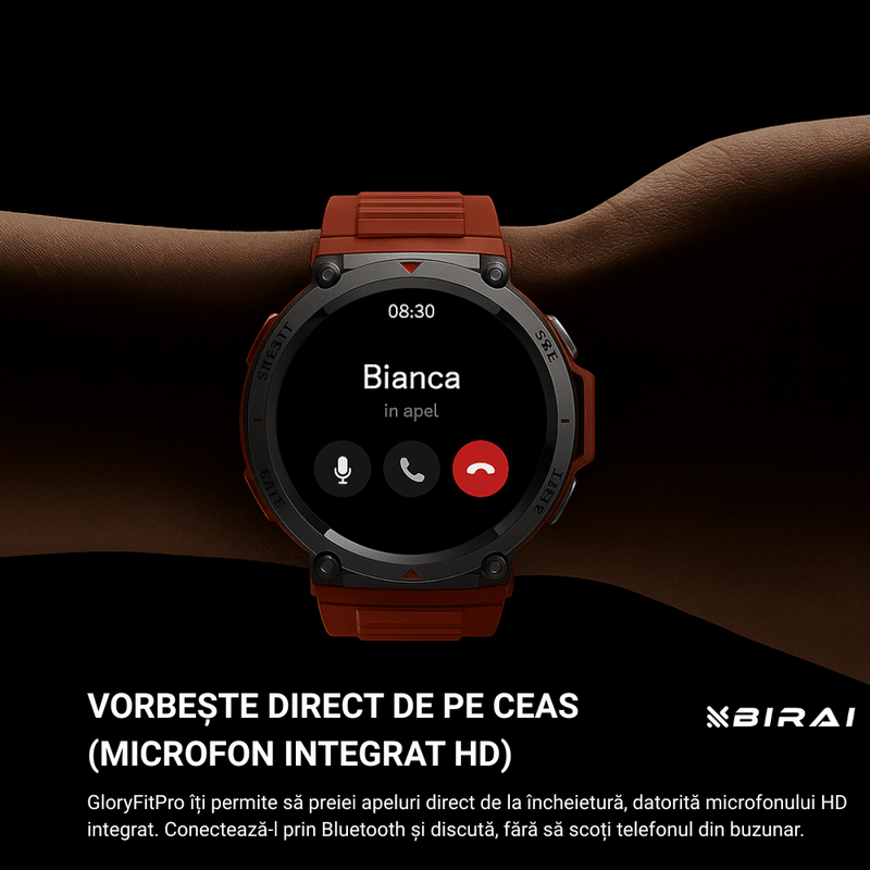 Laptop, Telefoane si Tablete - Wearables si gadgeturi - Wearables - Smartwatch-uri - Smartwatch Barbati GloryFitPro BIRAI®, AMOLED 1.43″,GPS Precis, Apel Bluetooth, Fitness, Sport, 5ATM, Limba Romana, Rosu - Infinity.ro